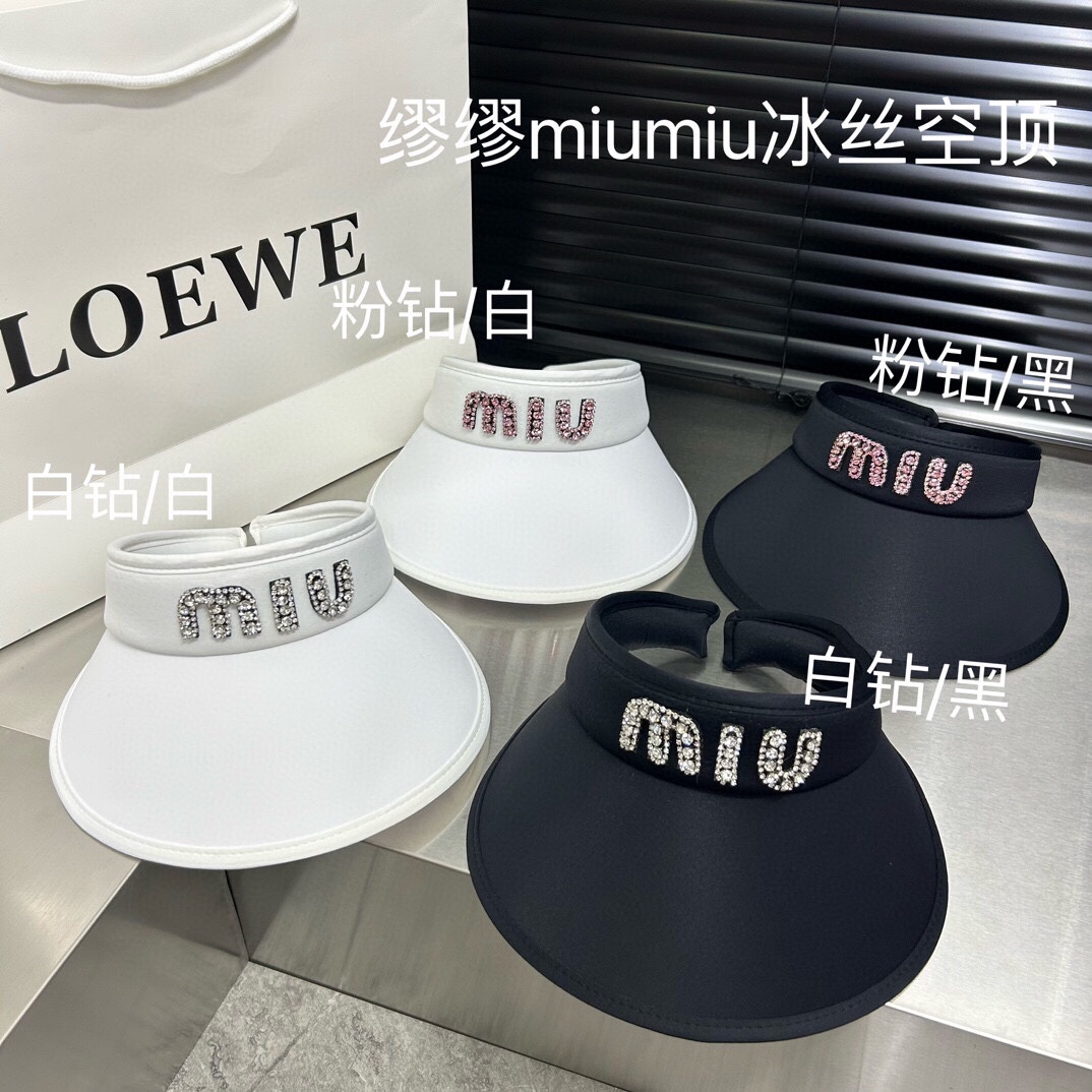 配防尘袋MIUMIU缪缪2024夏季新款水钻冰丝遮阳帽空顶帽轻奢气质款