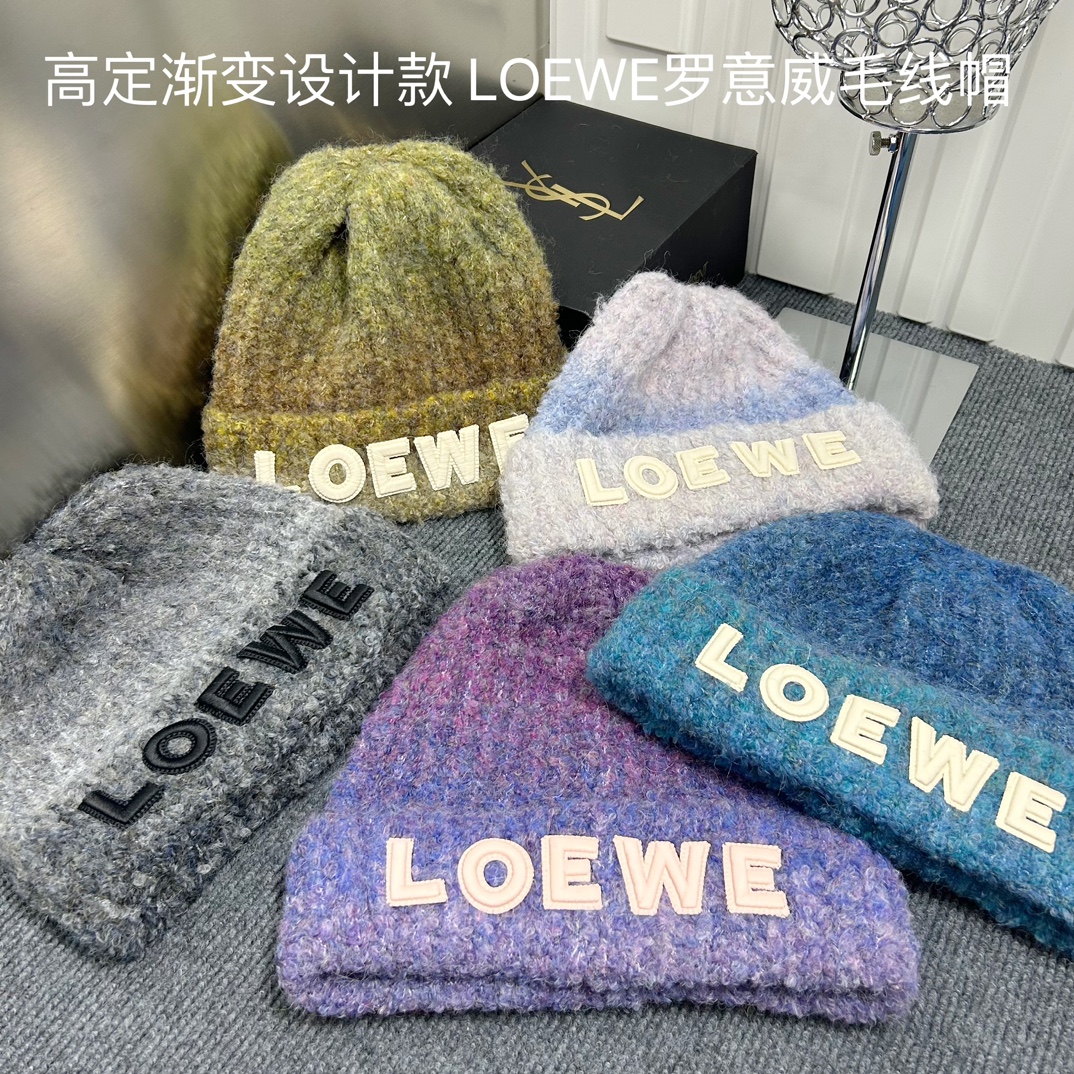 NO:208172,Special offer with dust bag [LOEWE] Early autumn high-end gradient color knitted wool hat, plush material, very versatile hat, straw hat, fisherman hat, baseball hat, hat, loewe, loewe, espadrilles, hats19860909特价配防尘袋【LOEWE罗意威】早秋高端渐变色针织毛线帽,毛绒材质,非常百搭帽子草帽渔夫帽棒球帽,帽子,loewe,loewe,espadrilles,hats,hat