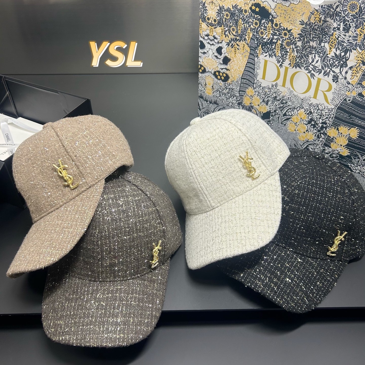 💛配防尘袋。【YSL圣罗兰】2025新款羊绒亮片简约棒球帽，男女通用～酷帅出街