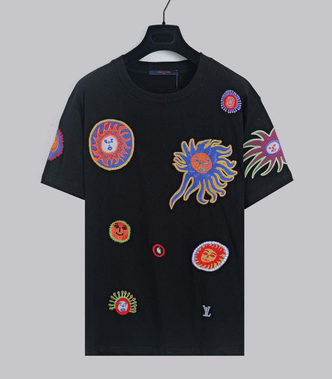 Louis Vuitton Clothing T-Shirt Black Embroidery Cotton Summer Collection