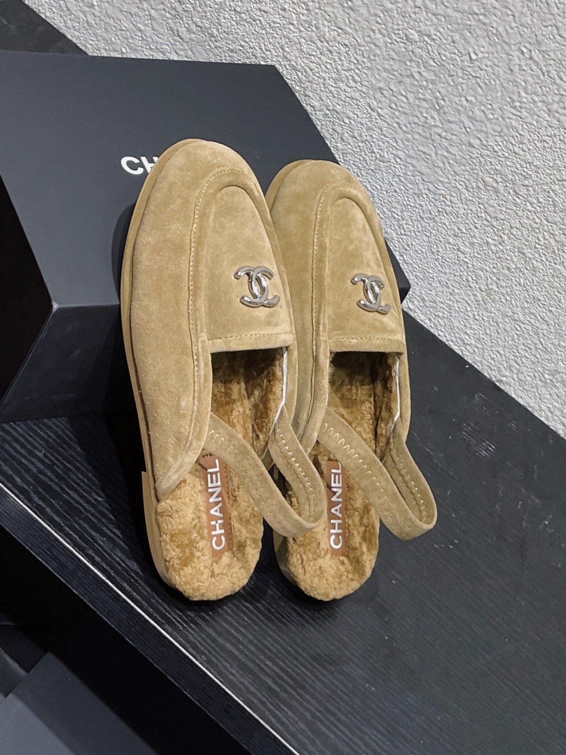 Chanel Women's Brown Suede Sheepskin Wool-Lined CC Logo Slip-On Loafers 3 a1756844014414 4822