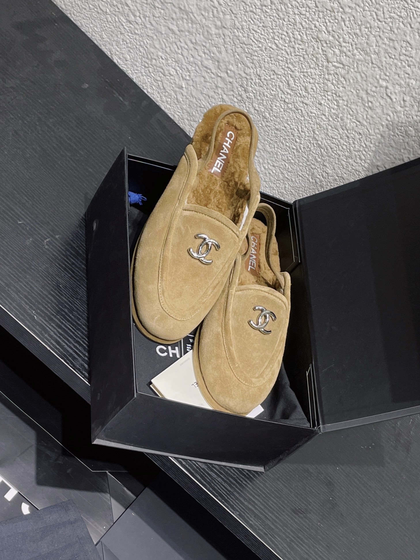Chanel Women's Brown Suede Sheepskin Wool-Lined CC Logo Slip-On Loafers 6 a1756844014416 0307