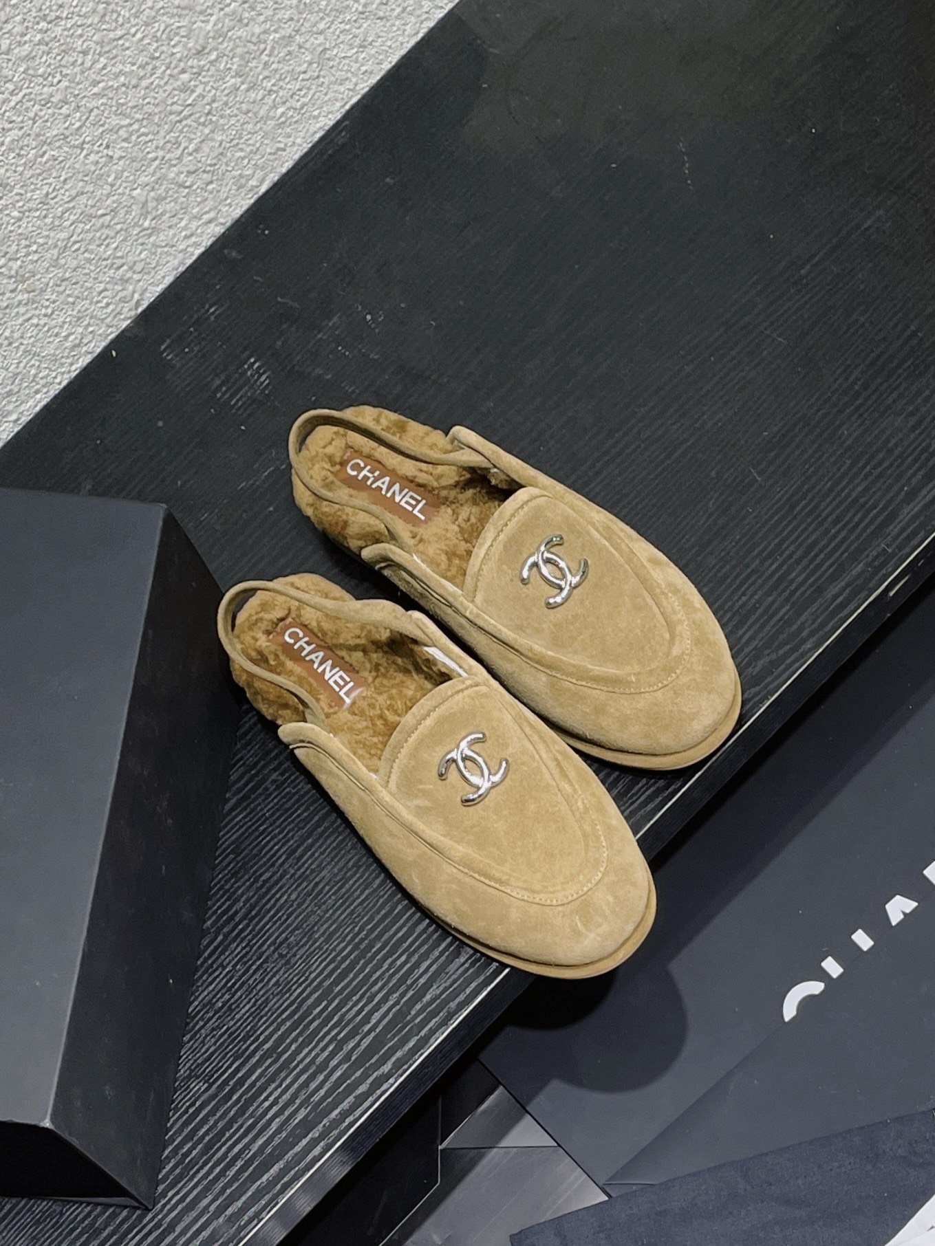 Chanel Women's Brown Suede Sheepskin Wool-Lined CC Logo Slip-On Loafers 4 a1756844014417 5018