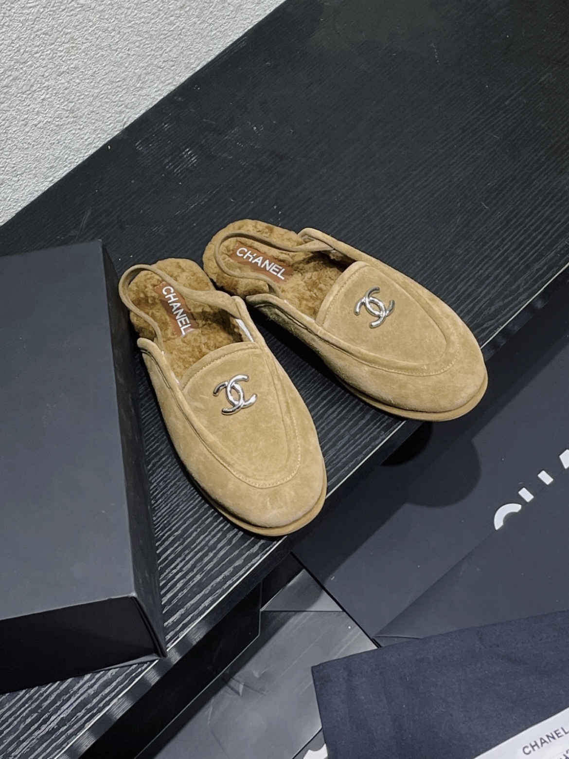Chanel Women's Brown Suede Sheepskin Wool-Lined CC Logo Slip-On Loafers 2 a1756844014420 1848