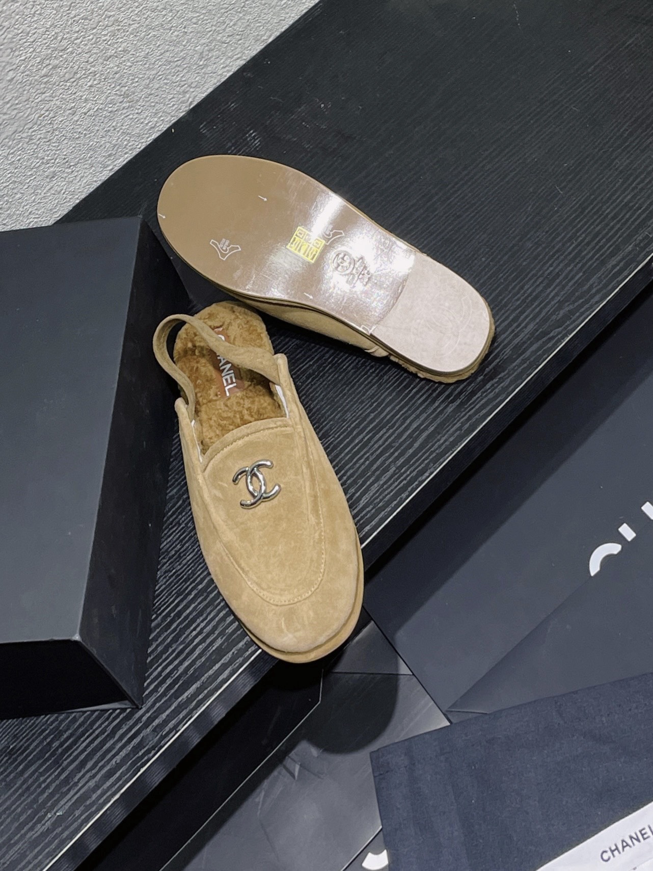 Chanel Women's Brown Suede Sheepskin Wool-Lined CC Logo Slip-On Loafers 7 a1756844017382 0322