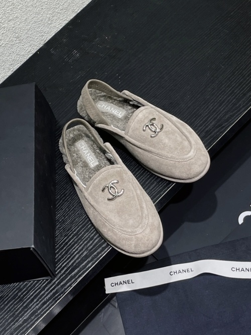 Chanel Women's Shearling-Lined Suede Mules, Comfortable Slip-On Loafers 1 Chanel Women's Shearling-Lined Suede Mules, Comfortable Slip-On Loafers