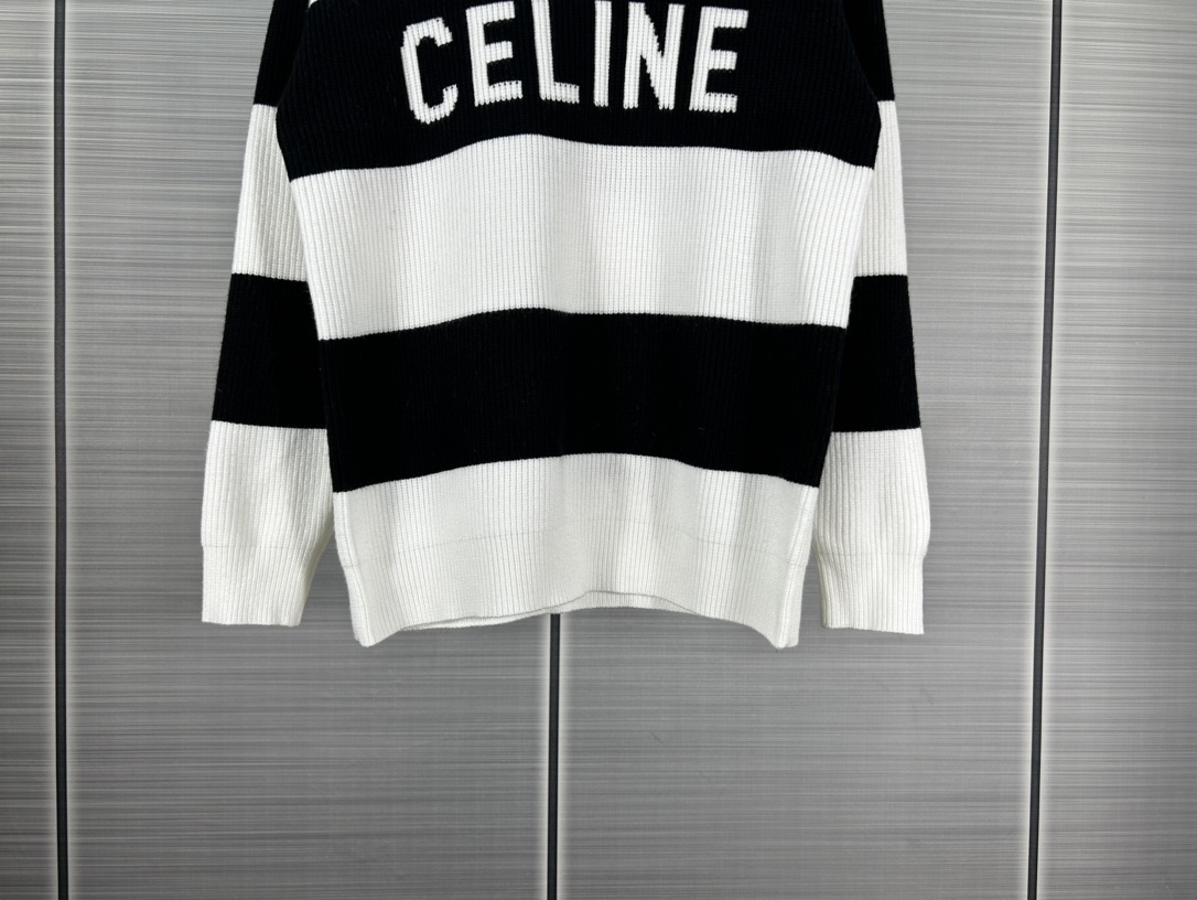 2024 Trend: High-Quality Knit Striped Round Sweaters by CELINE - 图片 7