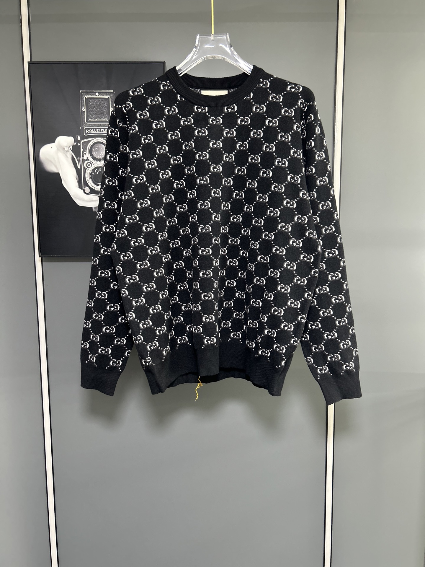 Gucci Black Knitwear Sweater with All-Over GG Logo Pattern - Classic Fit