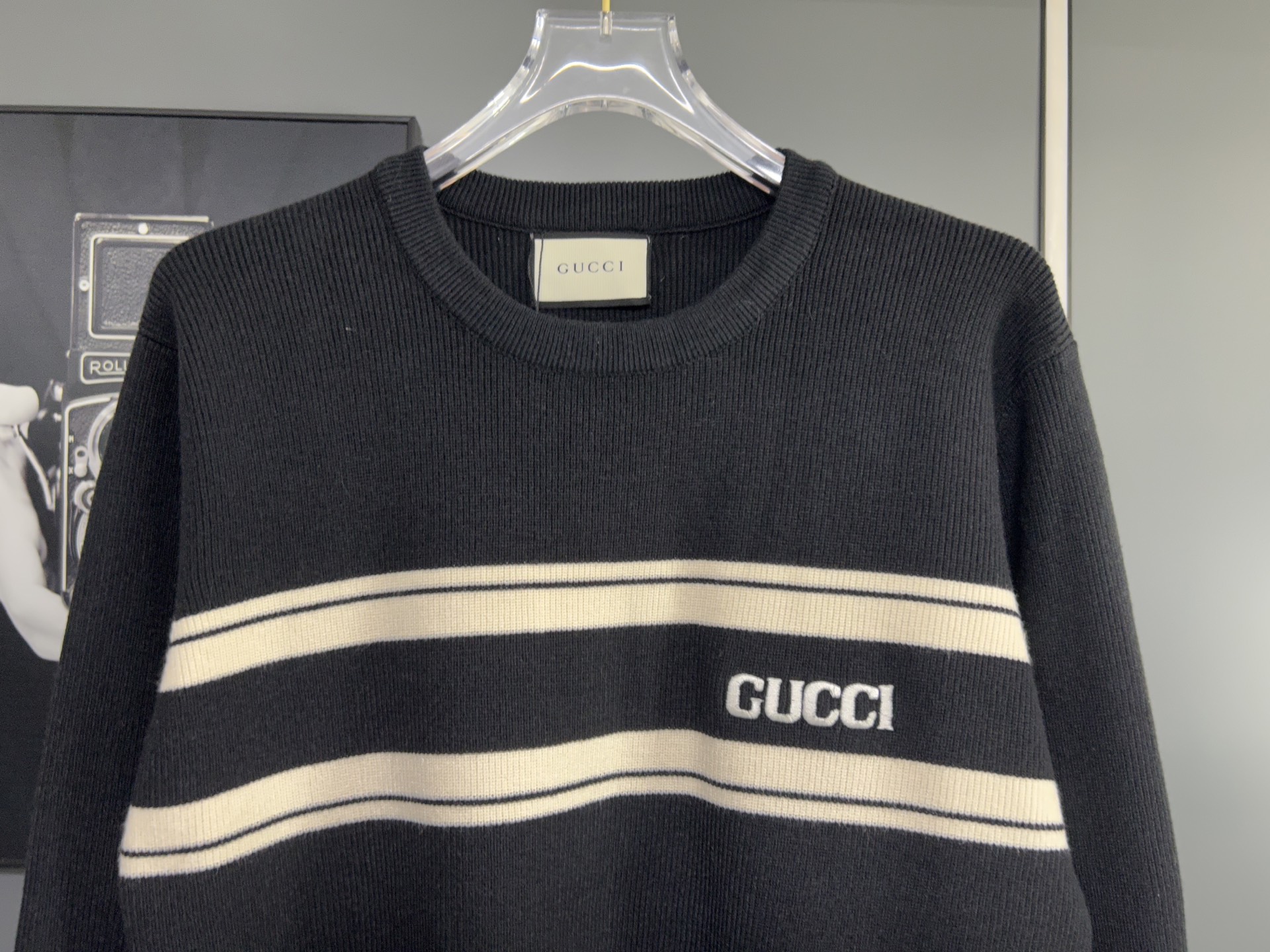 Gucci Black Knit Sweater with Stripe and Logo, Comfortable Knitwear 9 i1756482019322 6643 0 8