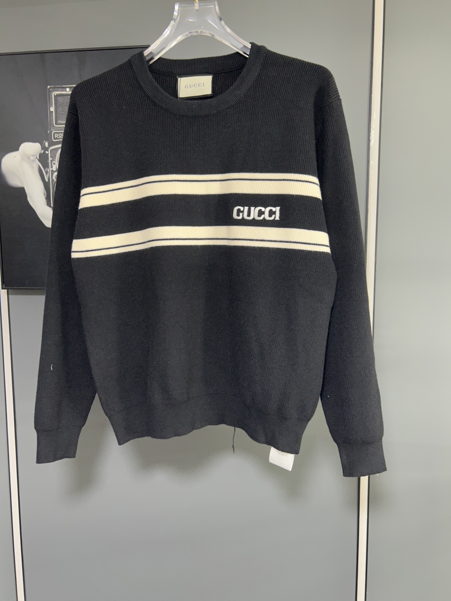 Gucci Black Knit Sweater with Stripe and Logo, Comfortable Knitwear 3 i1756482019376 1921 0 2