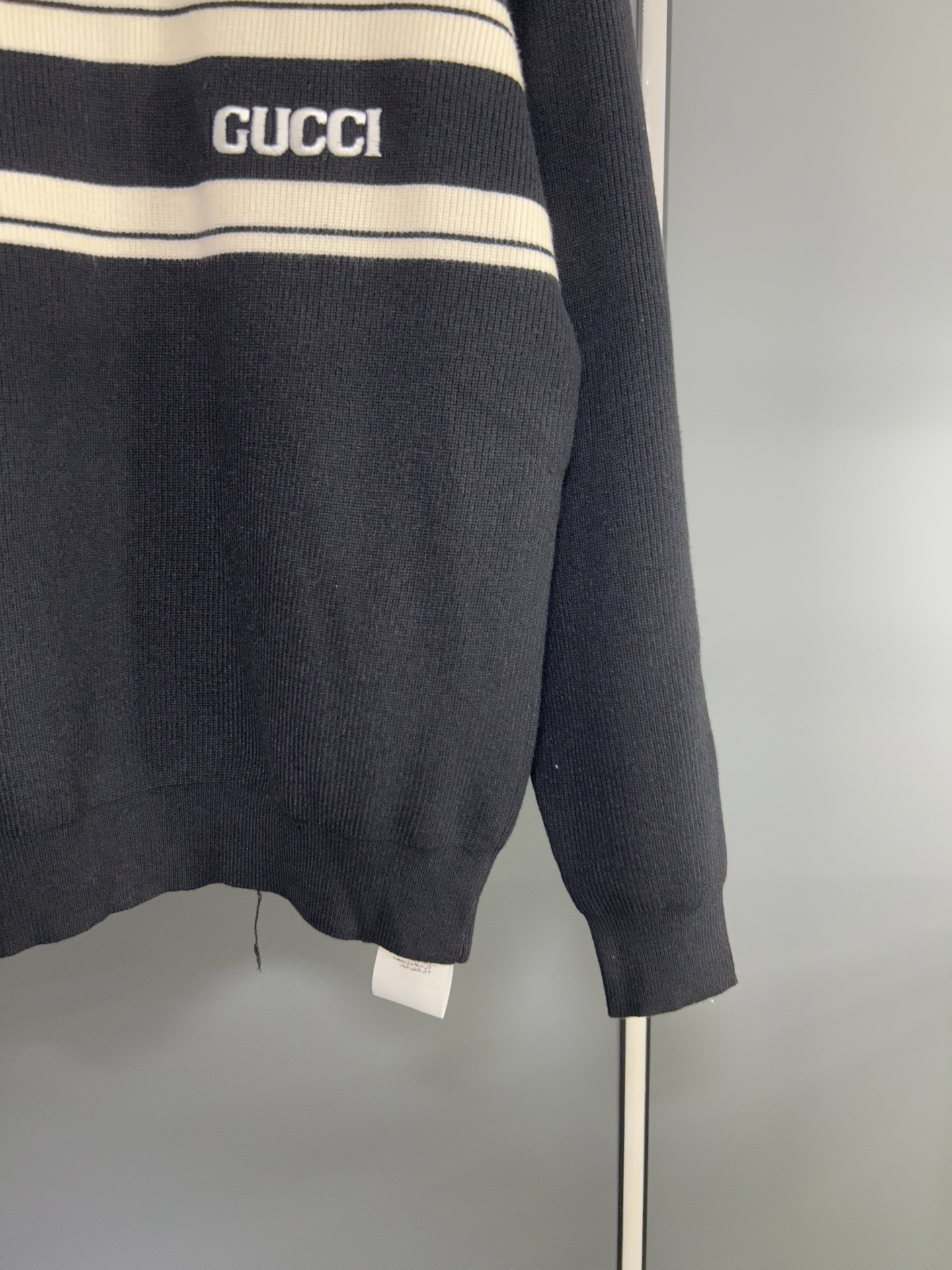 Gucci Black Knit Sweater with Stripe and Logo, Comfortable Knitwear 4 i1756482019392 4385 0 3