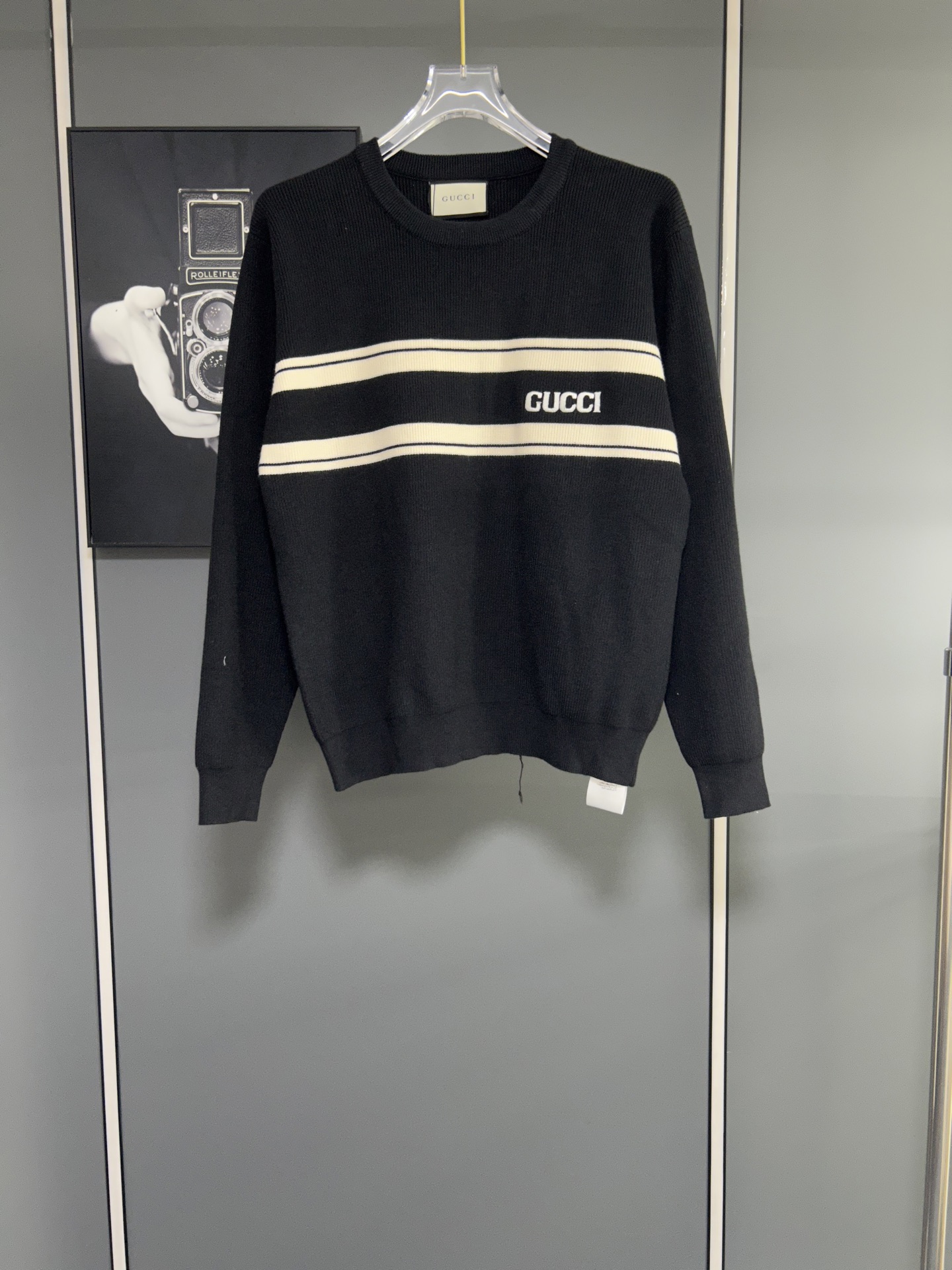 Gucci Black Knit Sweater with Stripe and Logo, Comfortable Knitwear 1 i1756482019462 182 0 0