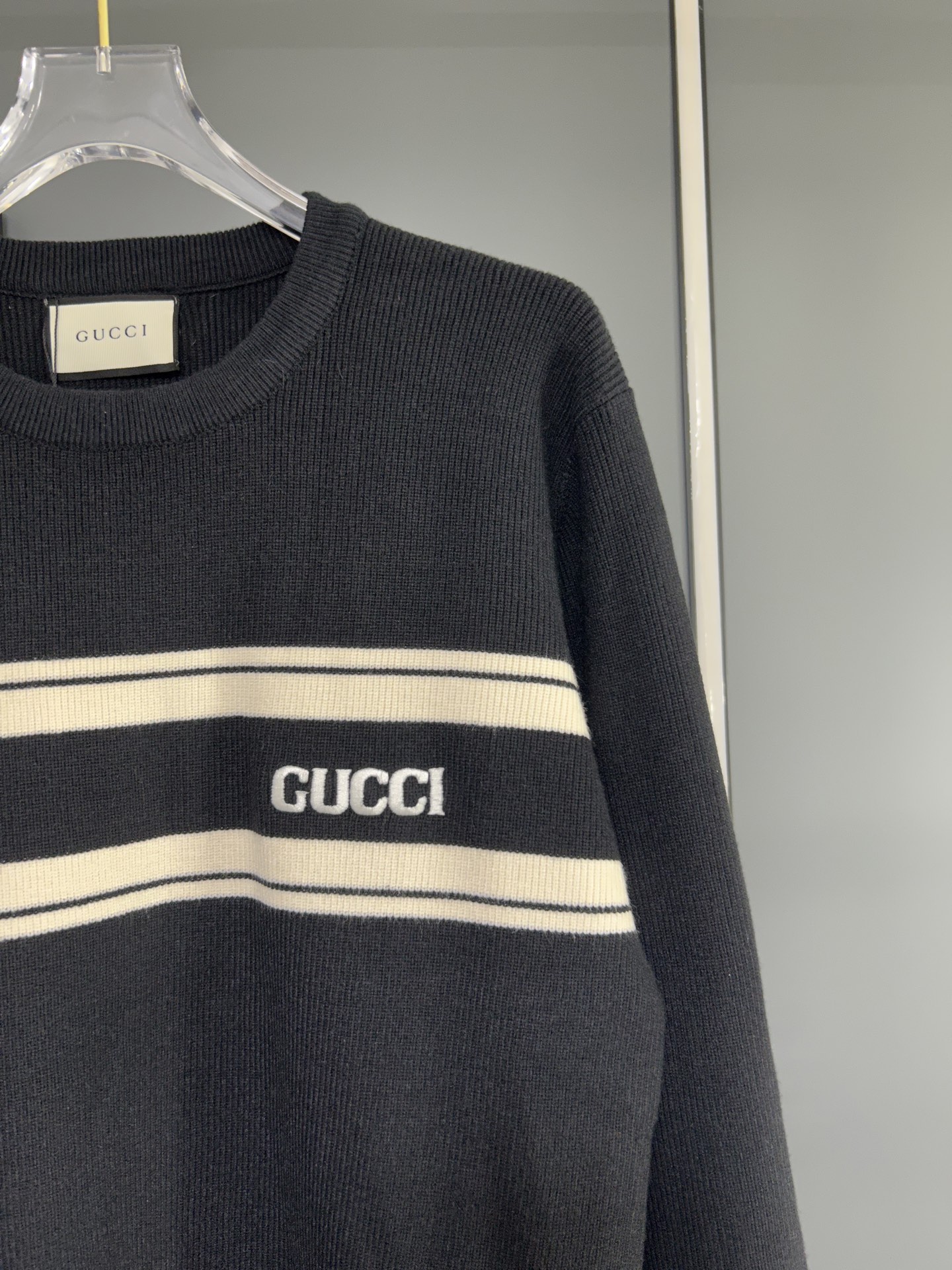 Gucci Black Knit Sweater with Stripe and Logo, Comfortable Knitwear 5 i1756482019524 6616 0 4