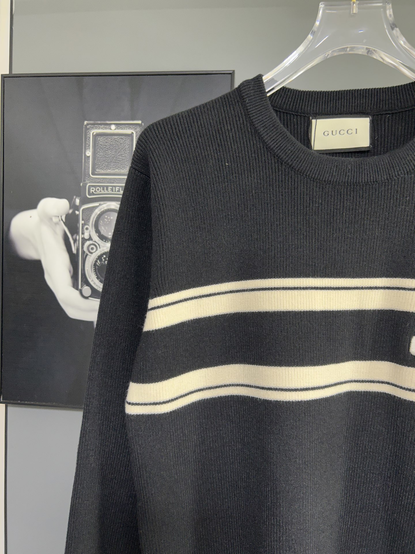 Gucci Black Knit Sweater with Stripe and Logo, Comfortable Knitwear 6 i1756482020851 2082 0 5