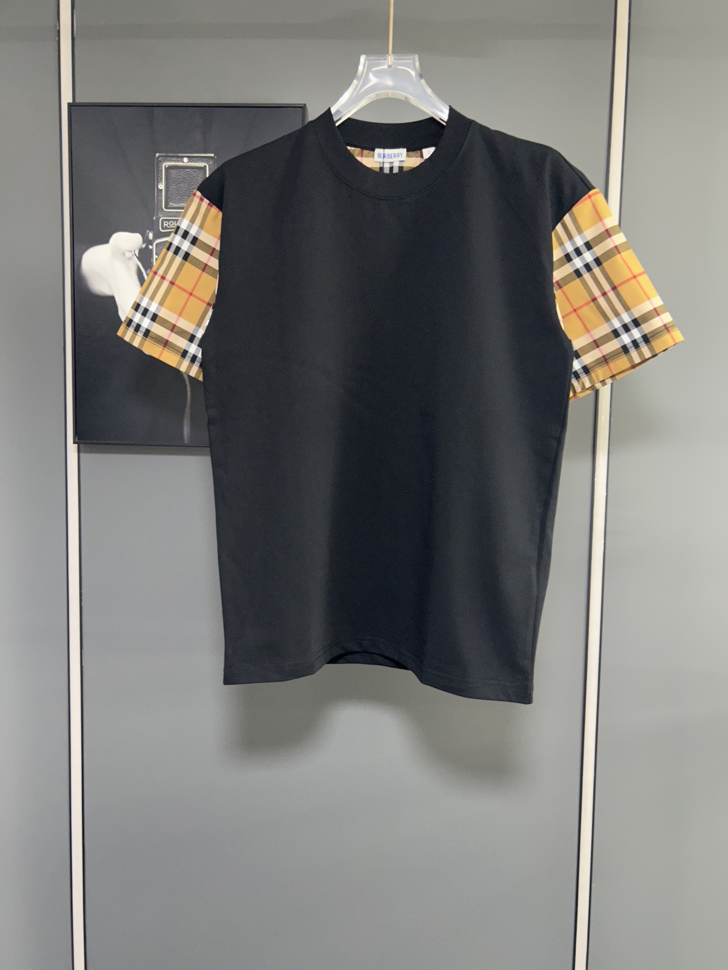 P90 BURBERRY / Burberry alta calidad 320g cuello redondo camiseta de manga corta marca clásico bbr empalme clásico inte…
