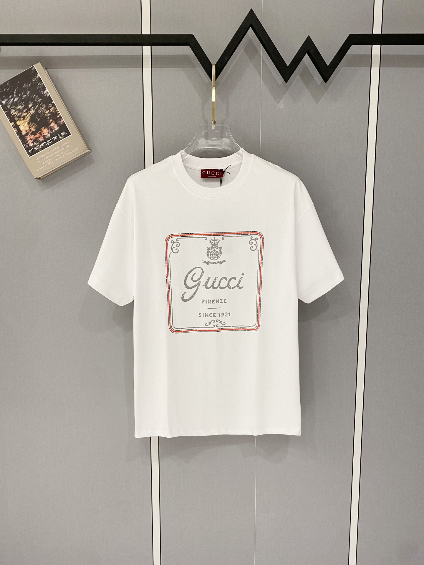 P90 GUCCI/Gucci camiseta de cuello redondo de manga corta de alta calidad de 320 g, clásica de la marca, edición limita…