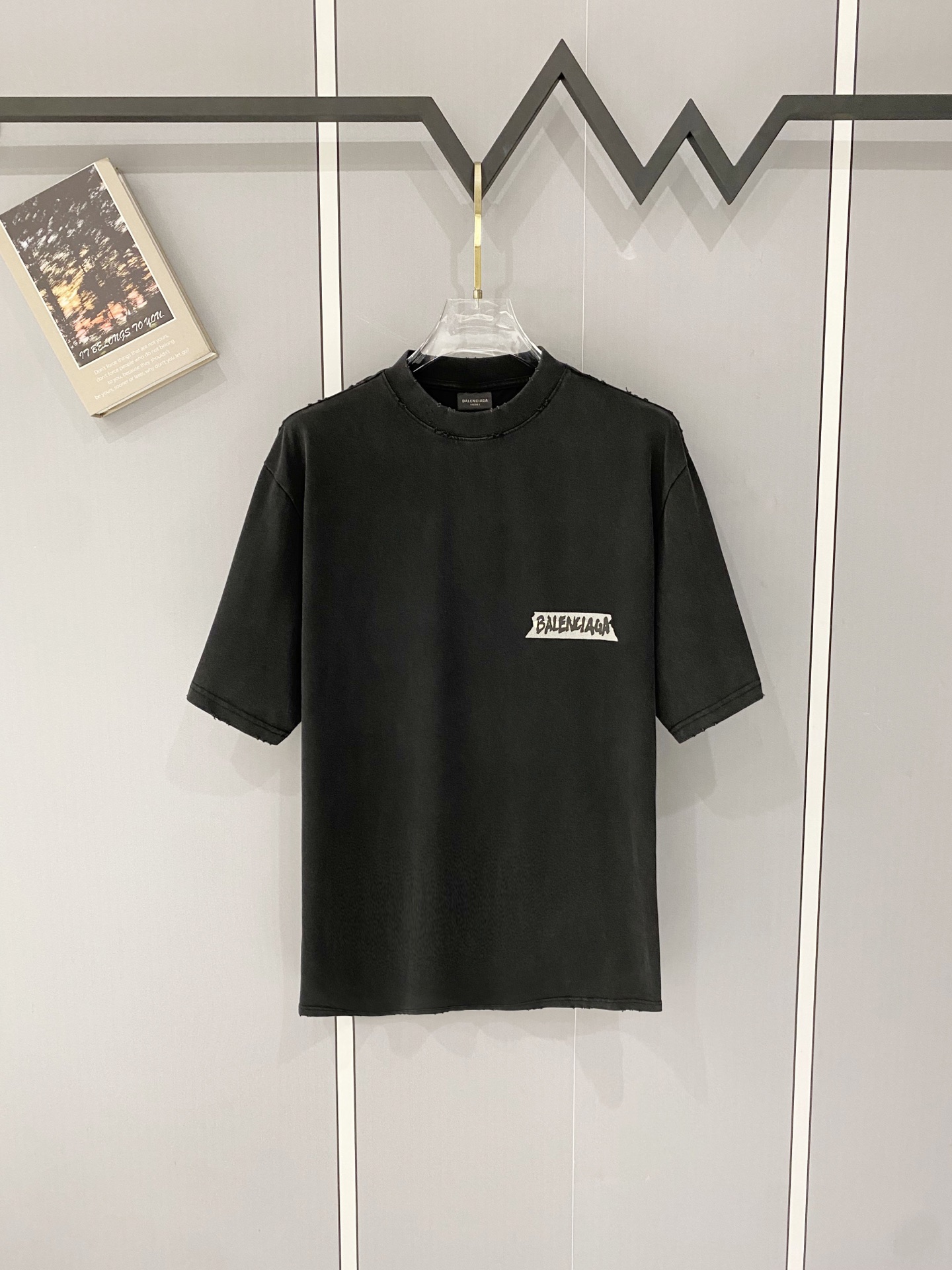 P100 Balenciaga Balenciaga desgastado logo 2026 nuevo primavera manga corta 380 gramos cuello alto diseño concepto peso…