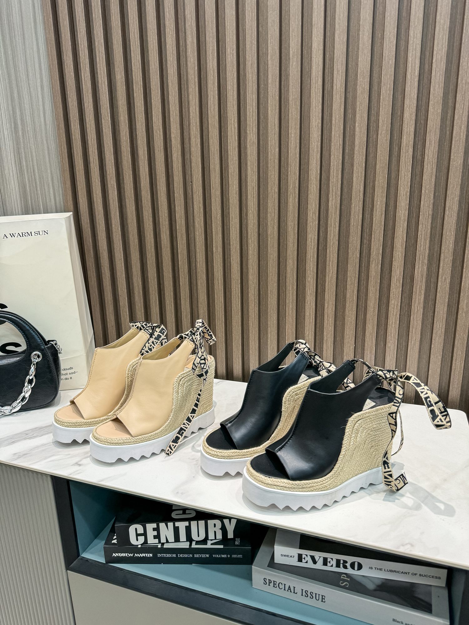 Stella McCartney Espadrille Wedge Sandals with Ribbon Tie in Beige Leather 12 a1712393206201 6033