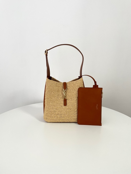 Saint Laurent Raffia & Leather Le 5 A 7 Hobo Bag - Summer Essential 1 Saint Laurent Raffia & Leather Le 5 A 7 Hobo Bag - Summer Essential