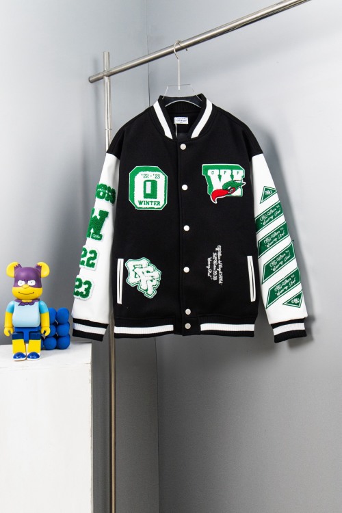Off-White 2024ss Varsity Jacket, Designer Embroidered Wool Blend Outfit 1 Off-White 2024ss Varsity Jacket, Designer Embroidered Wool Blend Outfit