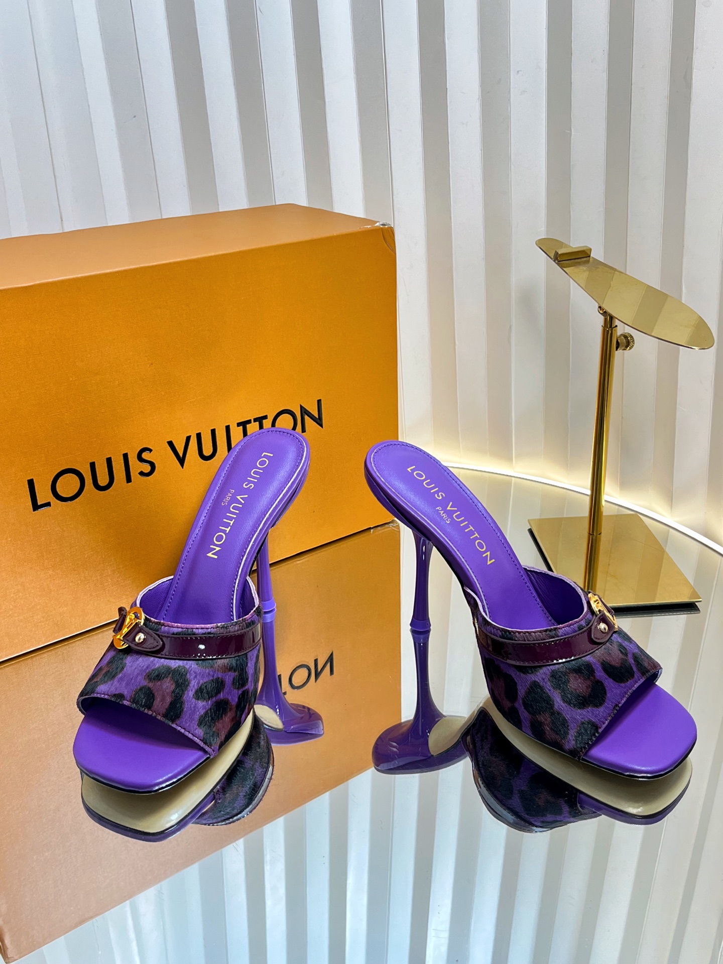 Louis Vuitton Purple Animal Print Heeled Mules Slides Women Shoes Size 35-42 4 i1750632022497 4052 0 2