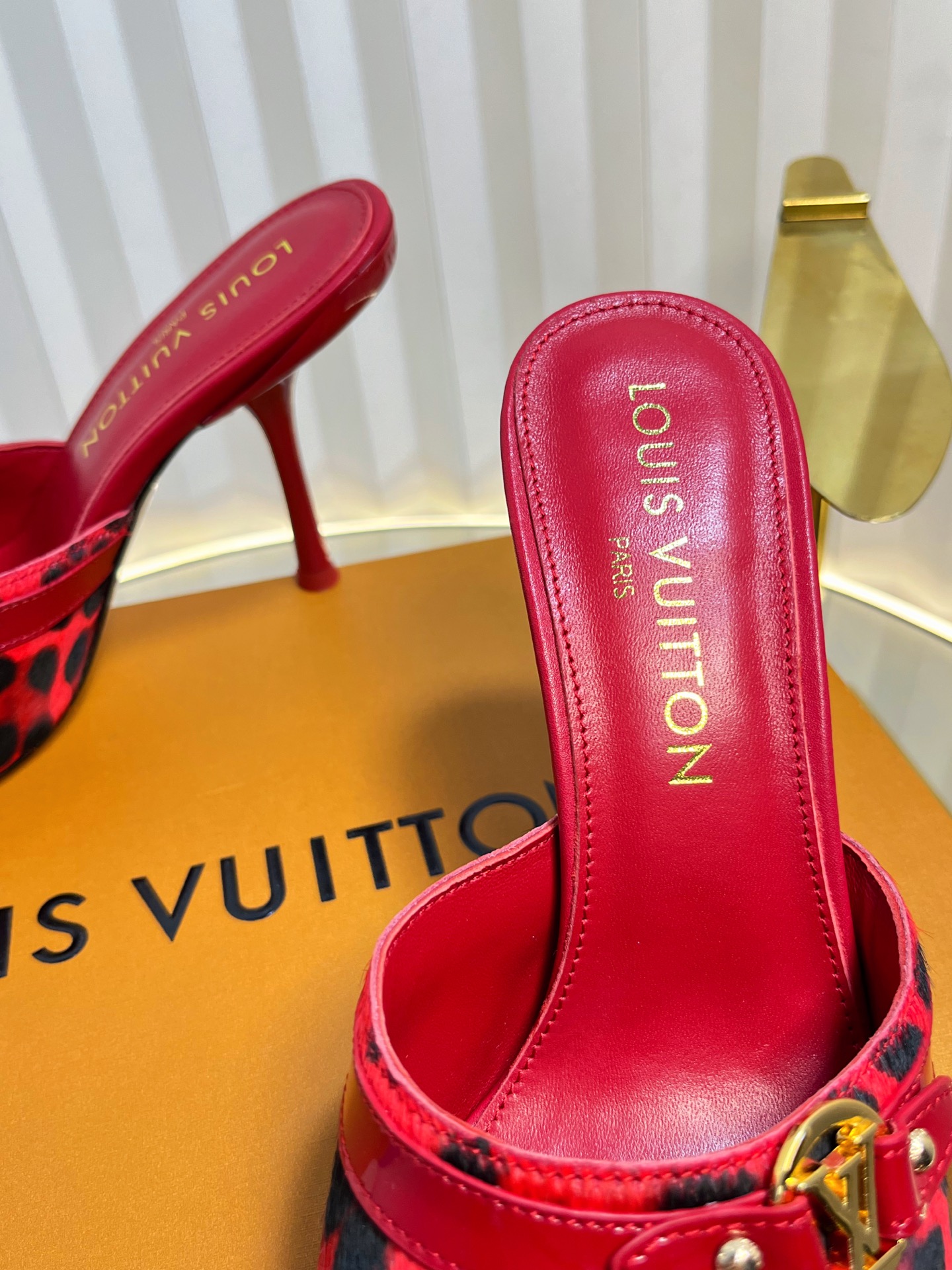 Louis Vuitton Women's Red and Leopard Print Heeled Mules - Size 35 to 42 8 i1750632086137 7610 0 6