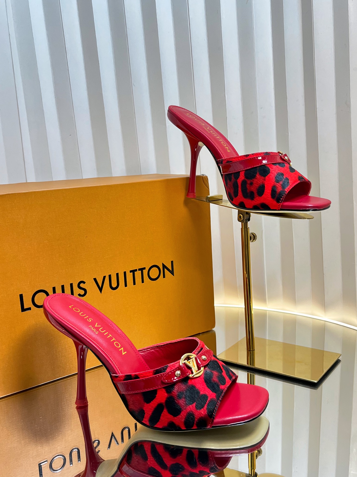 Louis Vuitton Women's Red and Leopard Print Heeled Mules - Size 35 to 42 6 i1750632086167 9613 0 4