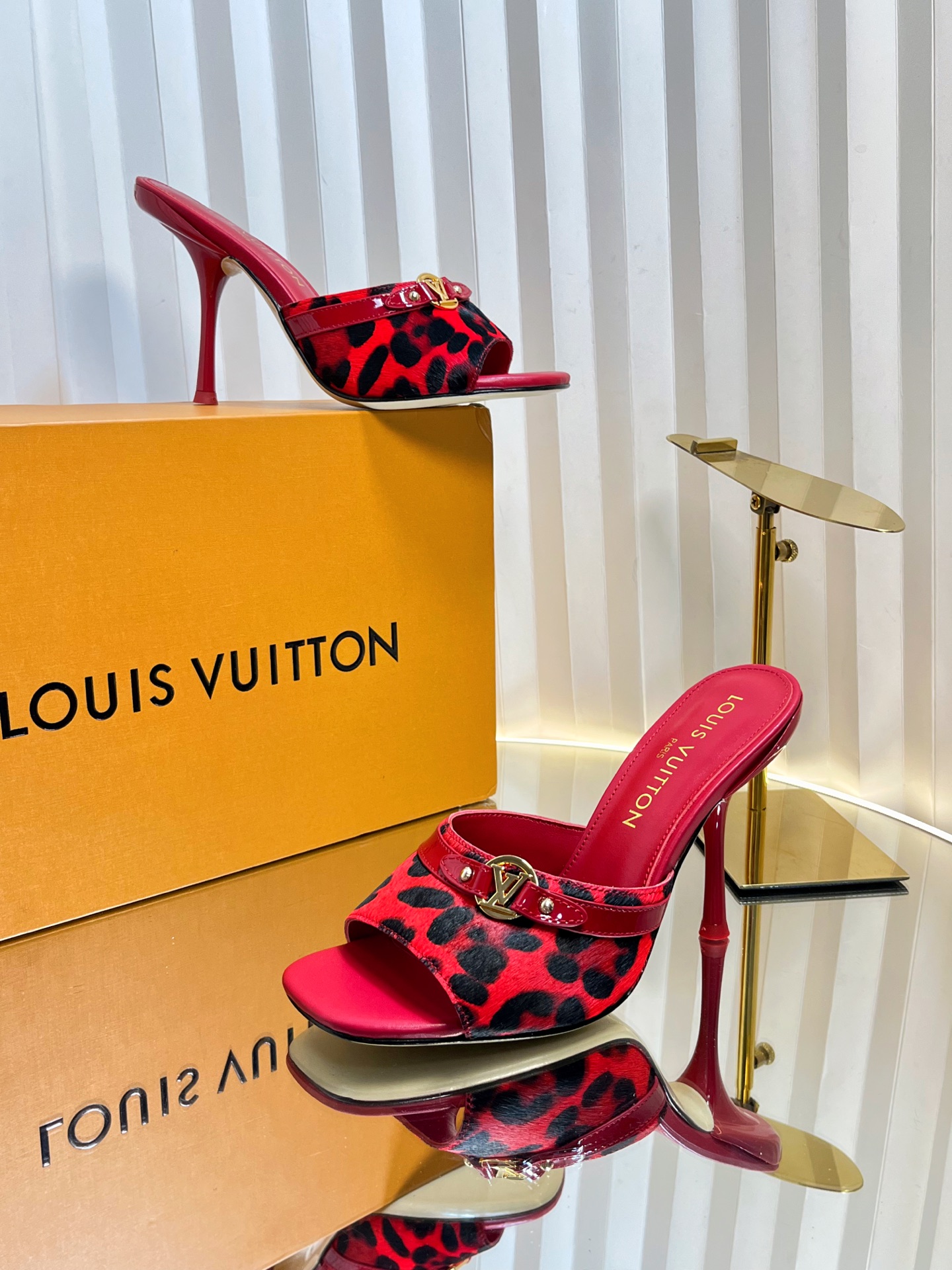 Louis Vuitton Women's Red and Leopard Print Heeled Mules - Size 35 to 42 5 i1750632086183 3503 0 3