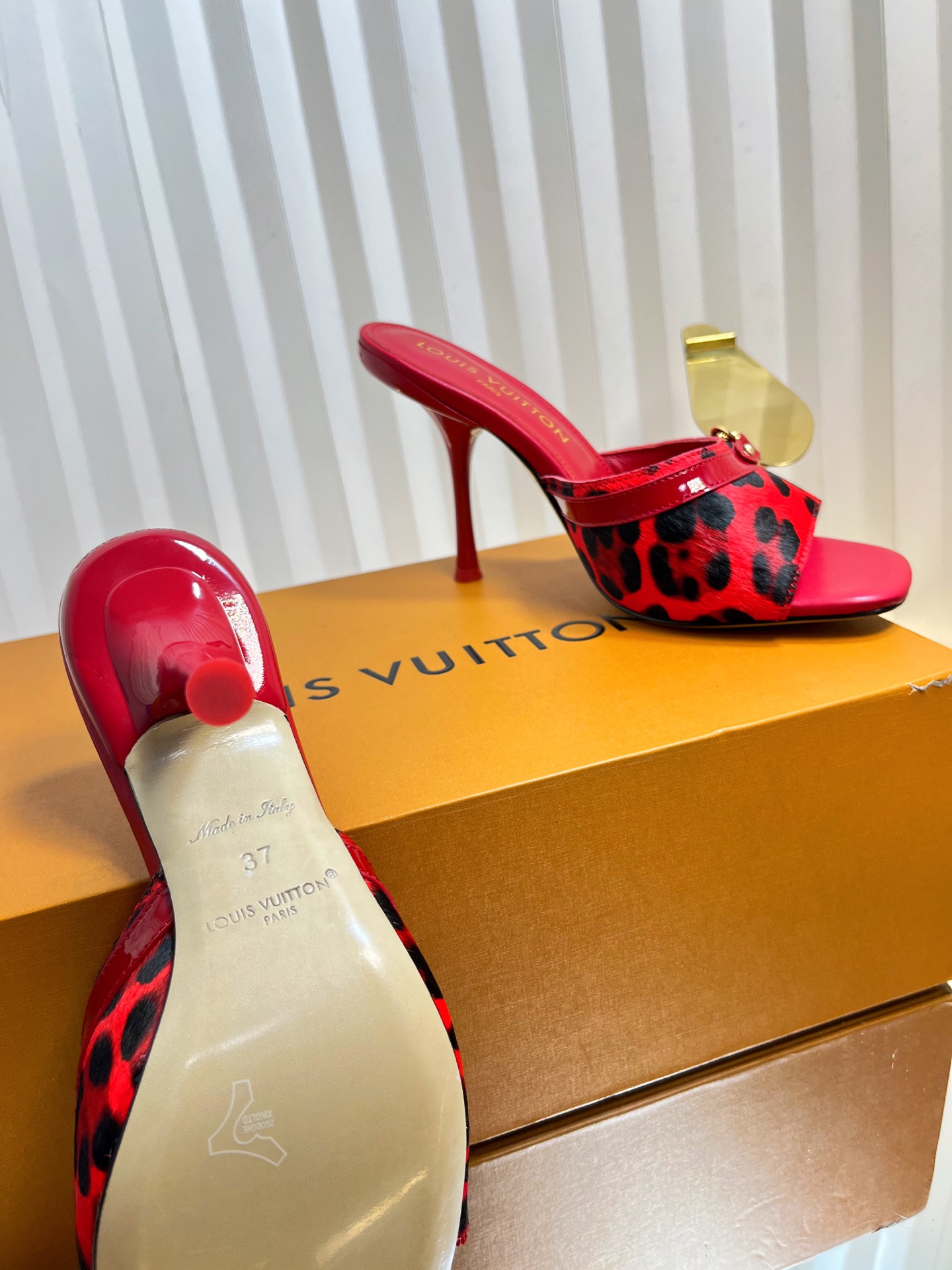 Louis Vuitton Women's Red and Leopard Print Heeled Mules - Size 35 to 42 10 i1750632086217 8789 0 8