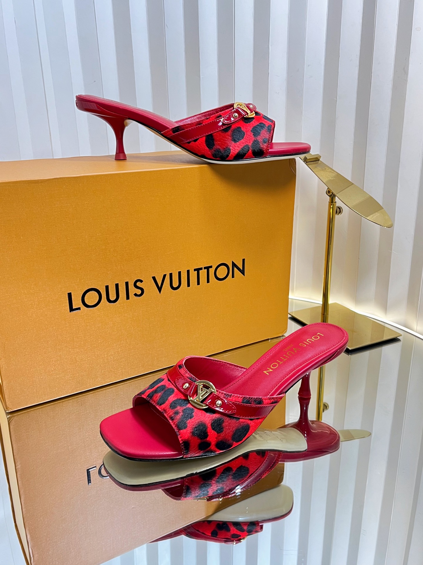 Louis Vuitton Red Leopard Print Women's Heeled Sandals Mules Slides Pumps 4 i1750632202286 5221 0 3