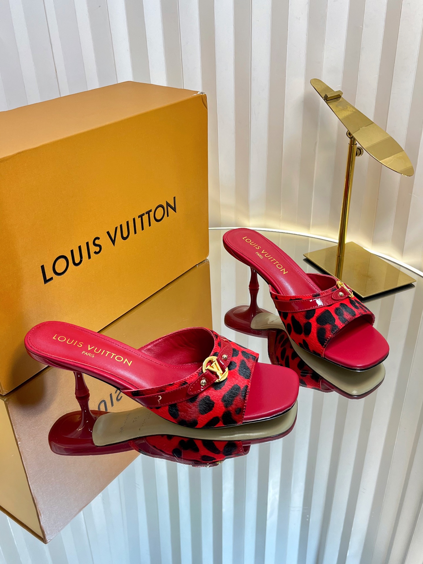 Louis Vuitton Red Leopard Print Women's Heeled Sandals Mules Slides Pumps 1 i1750632202351 1831 0 0