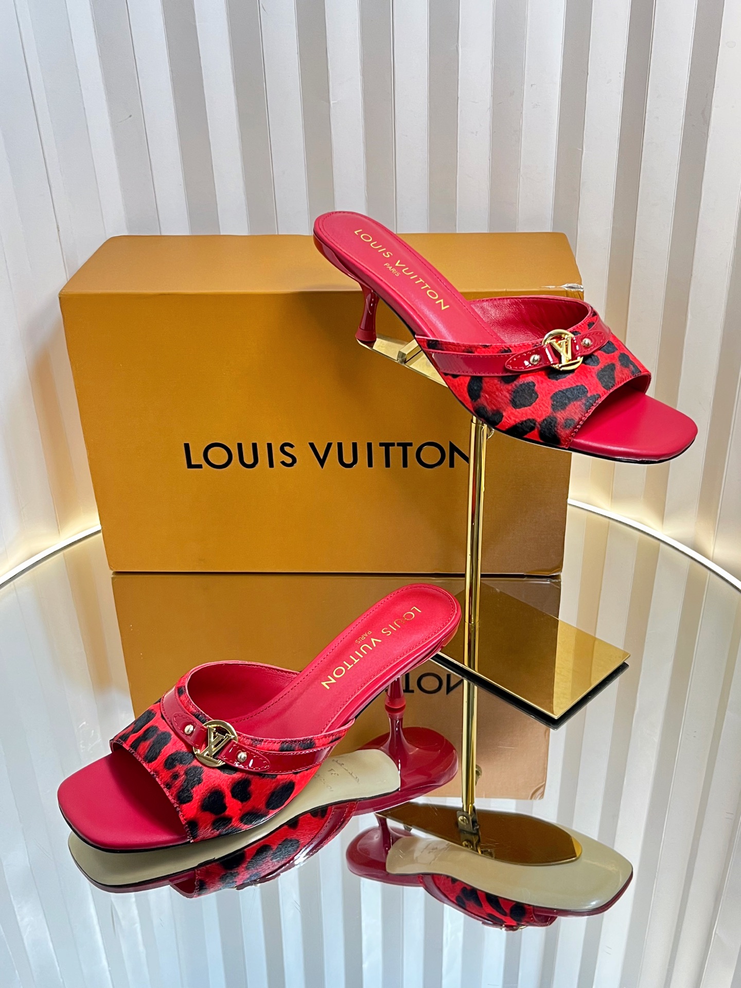 Louis Vuitton Red Leopard Print Women's Heeled Sandals Mules Slides Pumps 5 i1750632202364 851 0 4