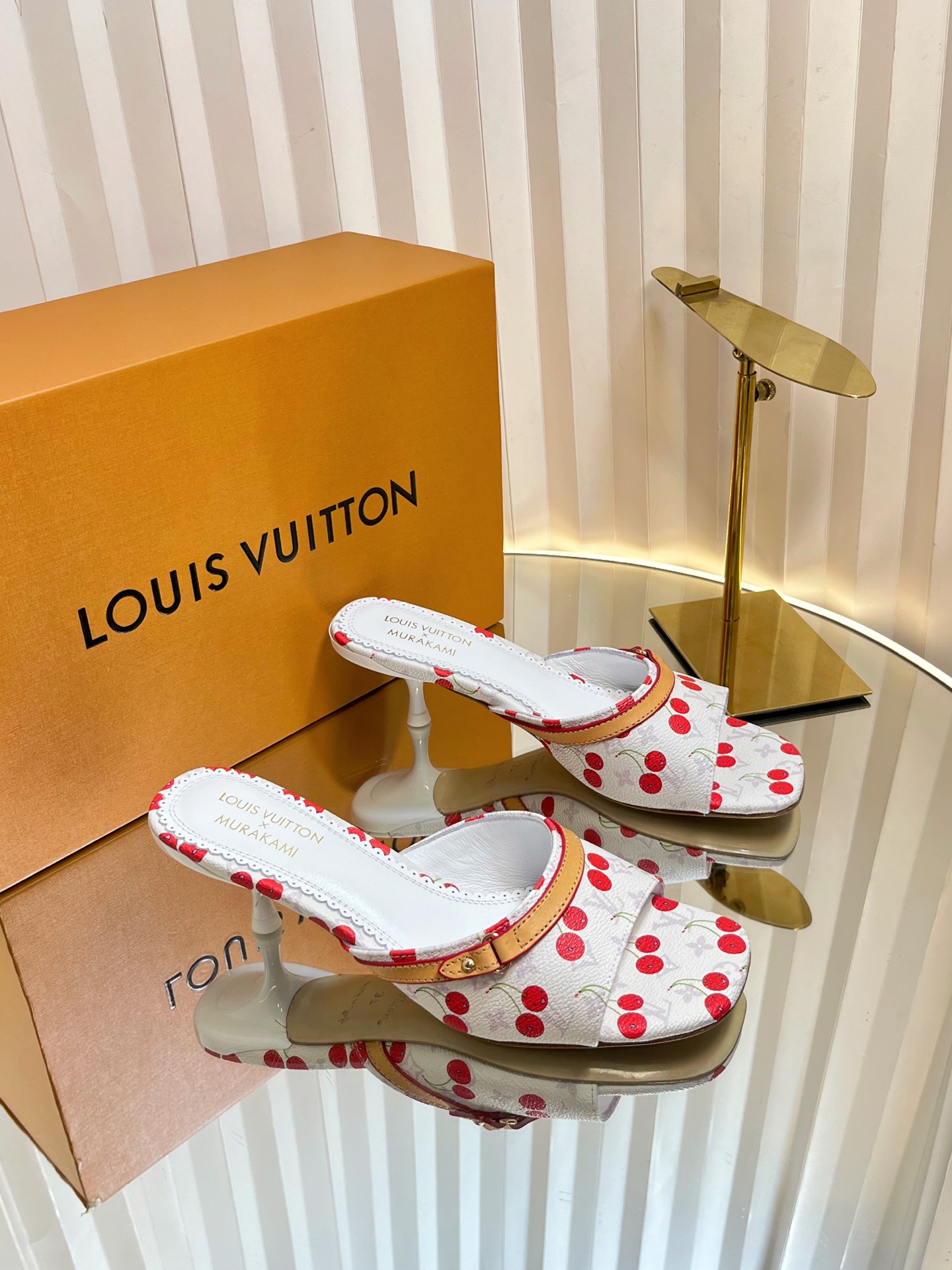 Louis Vuitton Murakami Cherry Print Leather Heeled Mules Slides Size 35-42 1 i1751236411384 443 0 0