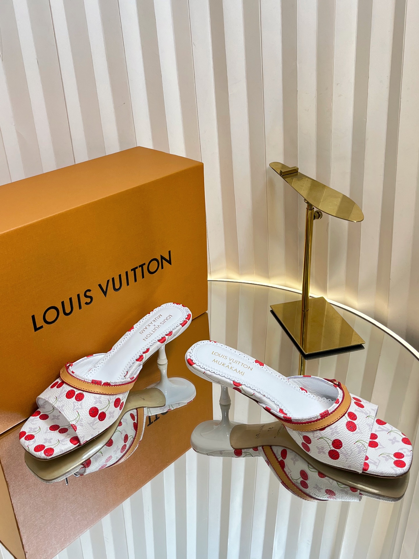 Louis Vuitton Murakami Cherry Print Leather Heeled Mules Slides Size 35-42 3 i1751236411470 6466 0 2