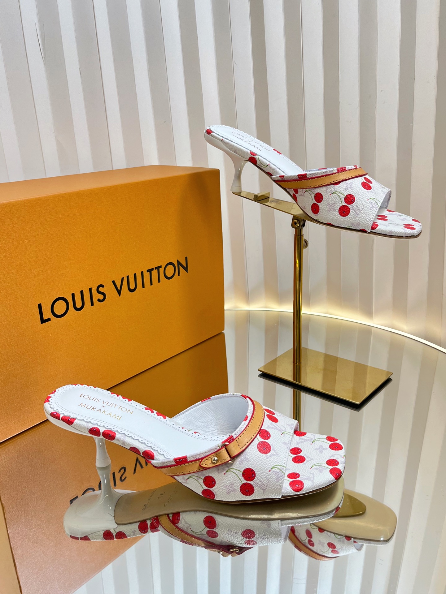 Louis Vuitton Murakami Cherry Print Leather Heeled Mules Slides Size 35-42 5 i1751236411494 988 0 4