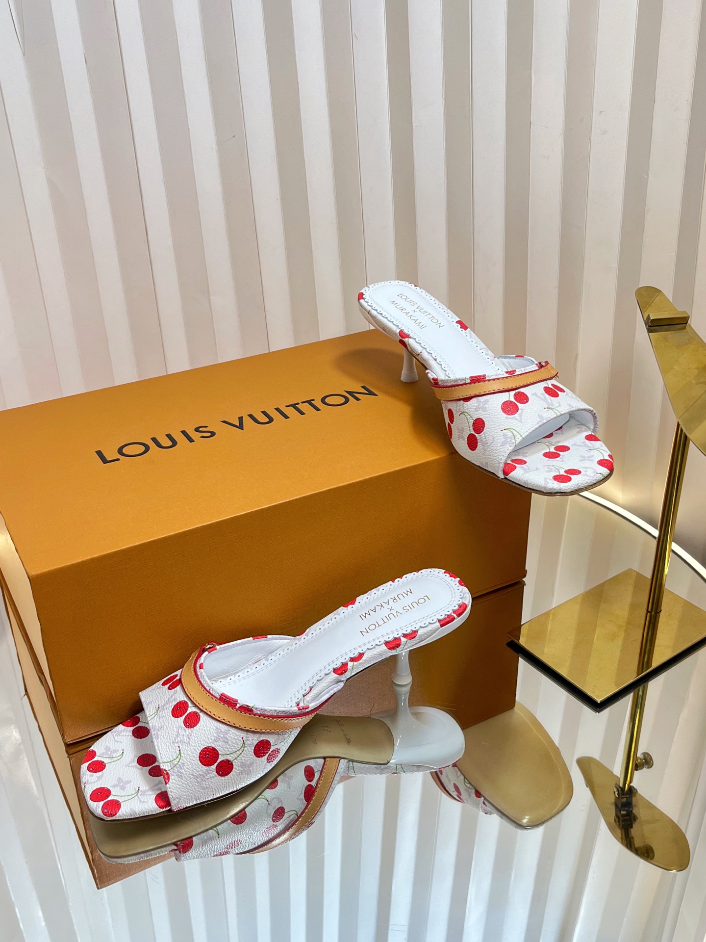 Louis Vuitton Murakami Cherry Print Leather Heeled Mules Slides Size 35-42 6 i1751236411512 73 0 5