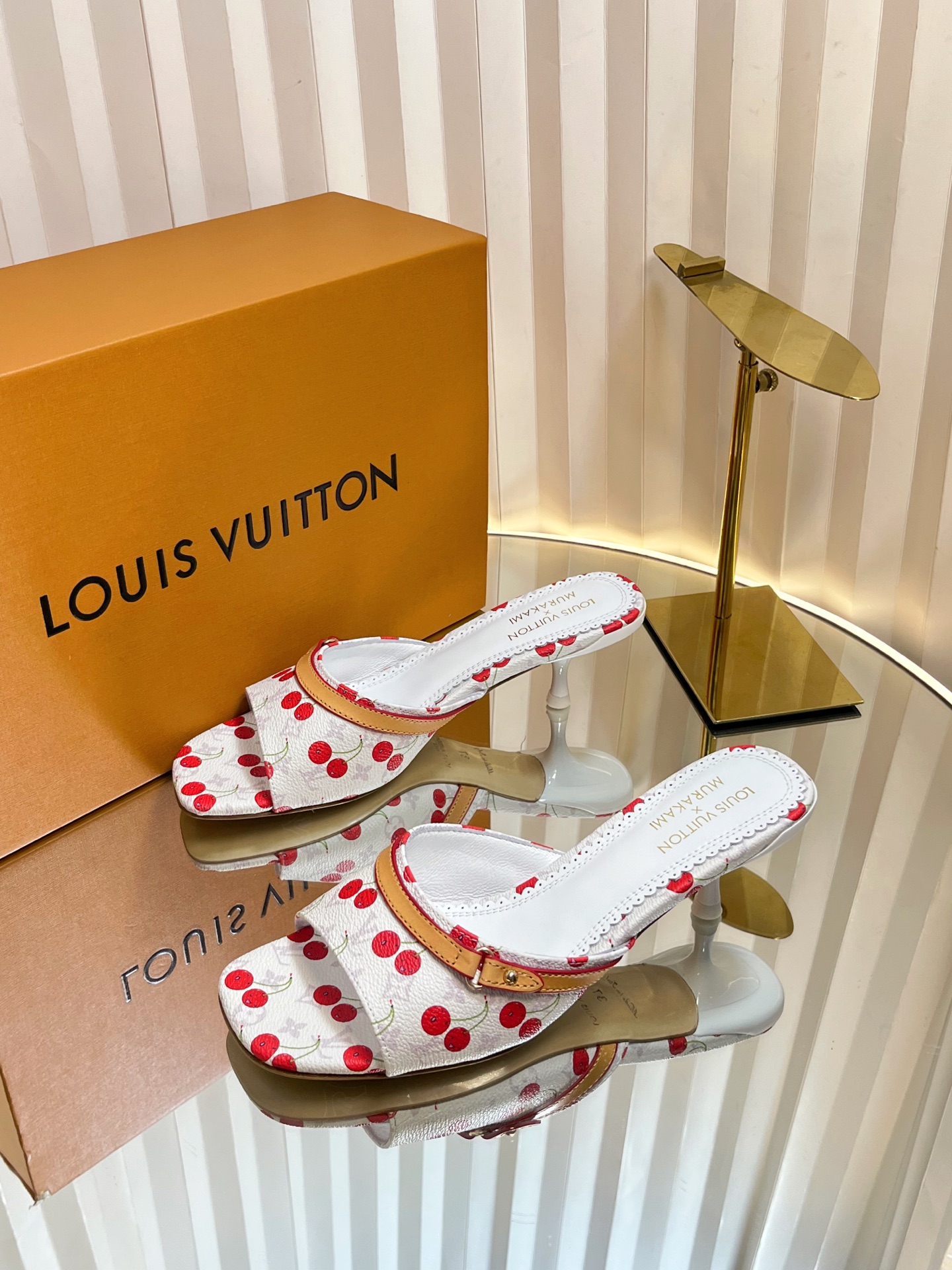 Louis Vuitton Murakami Cherry Print Leather Heeled Mules Slides Size 35-42 2 i1751236412923 4410 0 1