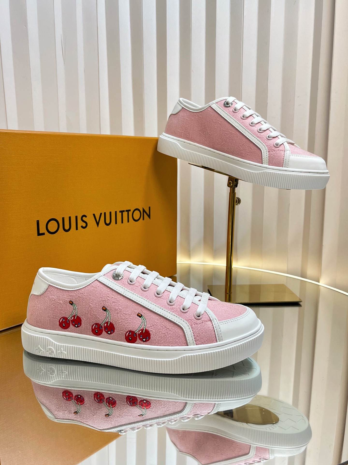 Louis Vuitton Lagoon Pink Cherry Embellished Canvas Sneakers - Size 35-42 5 i1751463838962 3210 0 4
