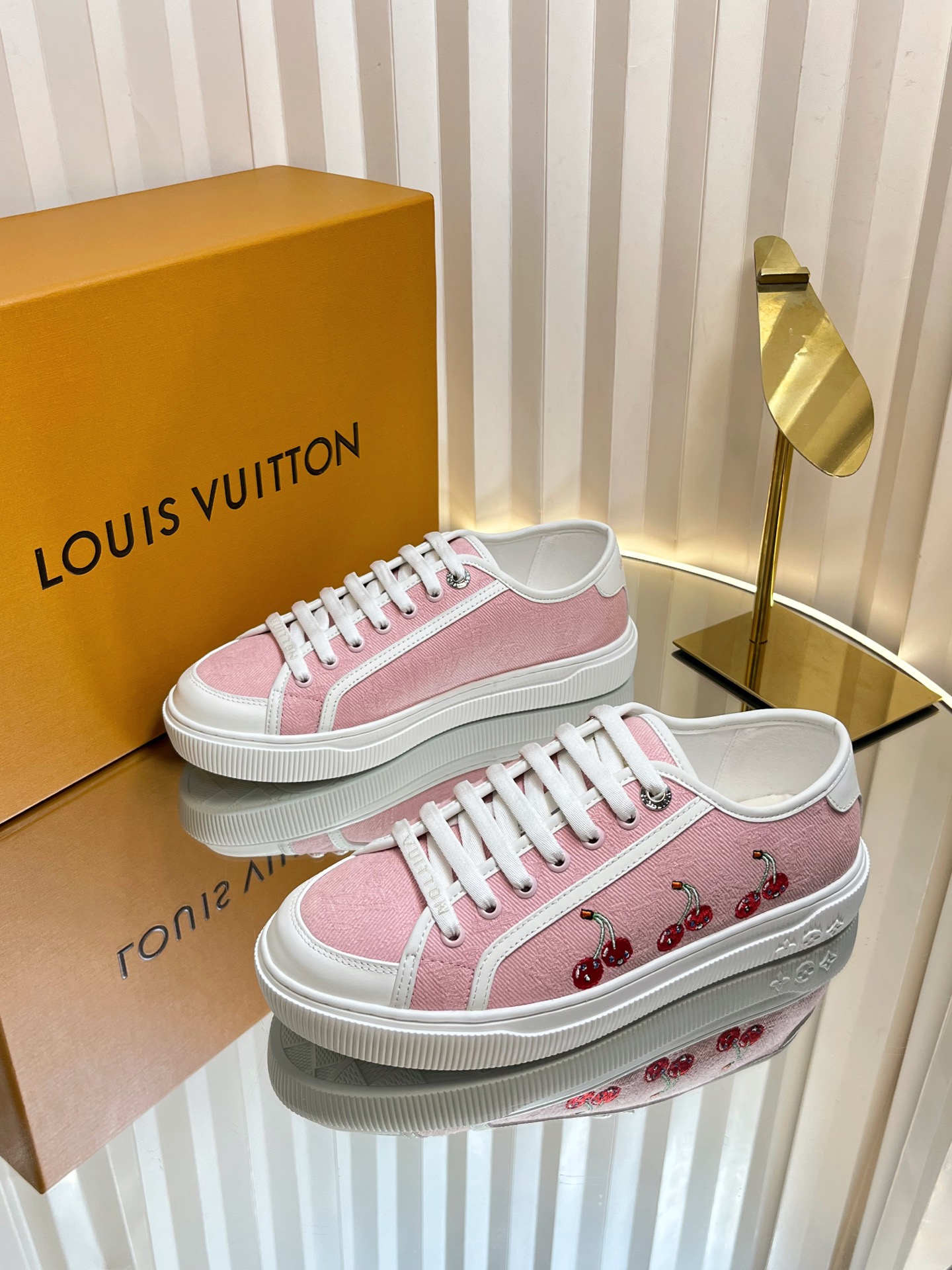 Louis Vuitton Lagoon Pink Cherry Embellished Canvas Sneakers - Size 35-42 2 i1751463840486 259 0 1