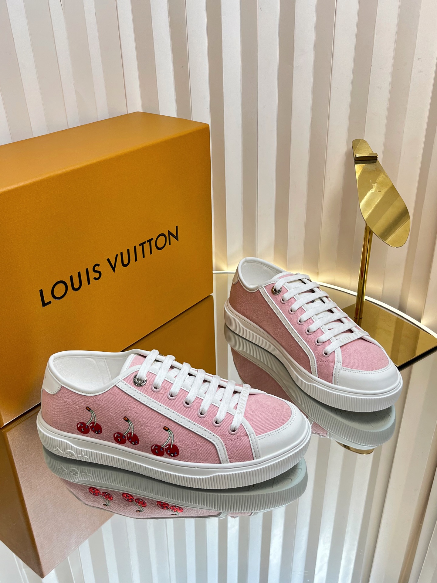 Louis Vuitton Lagoon Pink Cherry Embellished Canvas Sneakers - Size 35-42 1 i1751463840494 6008 0 0