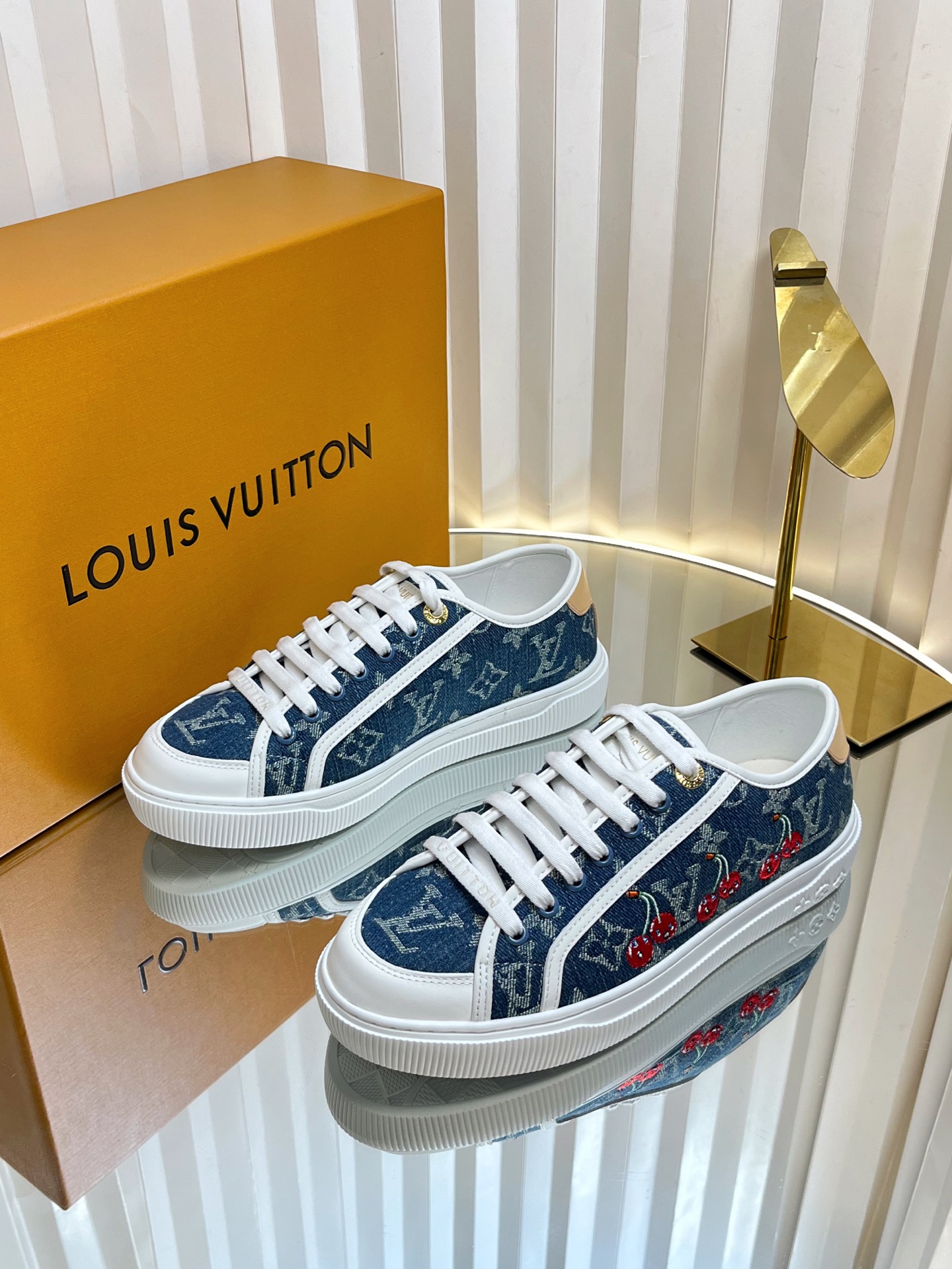 Louis Vuitton Lagoon Denim Sneakers with Cherry Embroidery, Women's Size 35-42 3 i1751463869960 4952 0 1