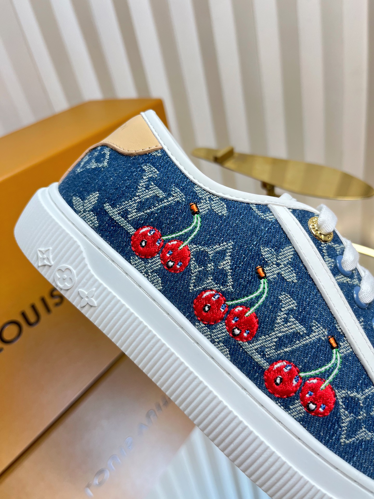 Louis Vuitton Lagoon Denim Sneakers with Cherry Embroidery, Women's Size 35-42 8 i1751463870317 7394 0 6