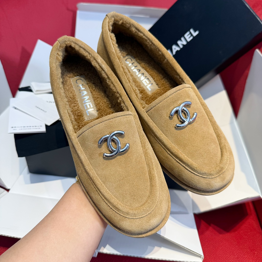 Chanel Schuhe Loafers Mokassin Hohe Qualität 1: 1 Replikat
 Silber Gämse Echtleder Lammfleisch Herbst/Winter Kollektion Vintage