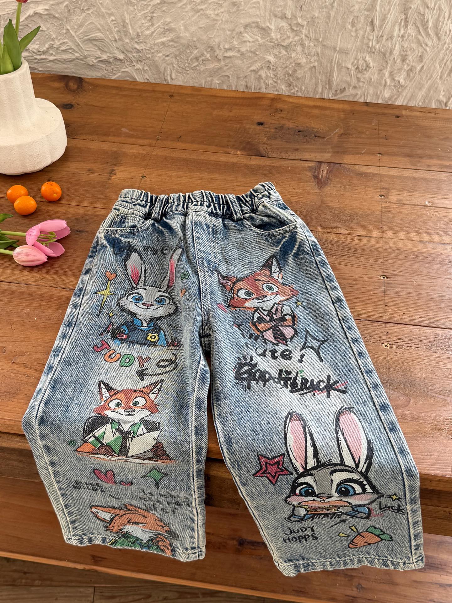 ✅Pantalones de pata ancha de mezclilla suave de Zootopia @105 ✅Camiseta de manga larga con hombros caídos Happy Judy T7…