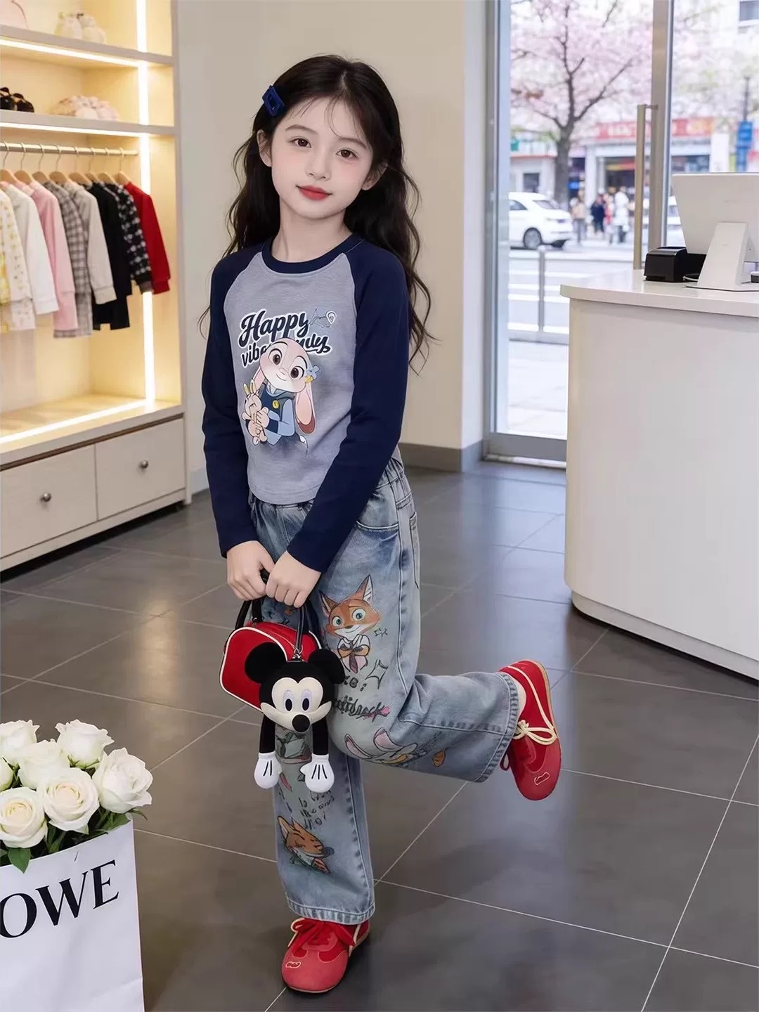 ✅Pantalones de pata ancha de mezclilla suave de Zootopia @105 ✅Camiseta de manga larga con hombros caídos Happy Judy T7…