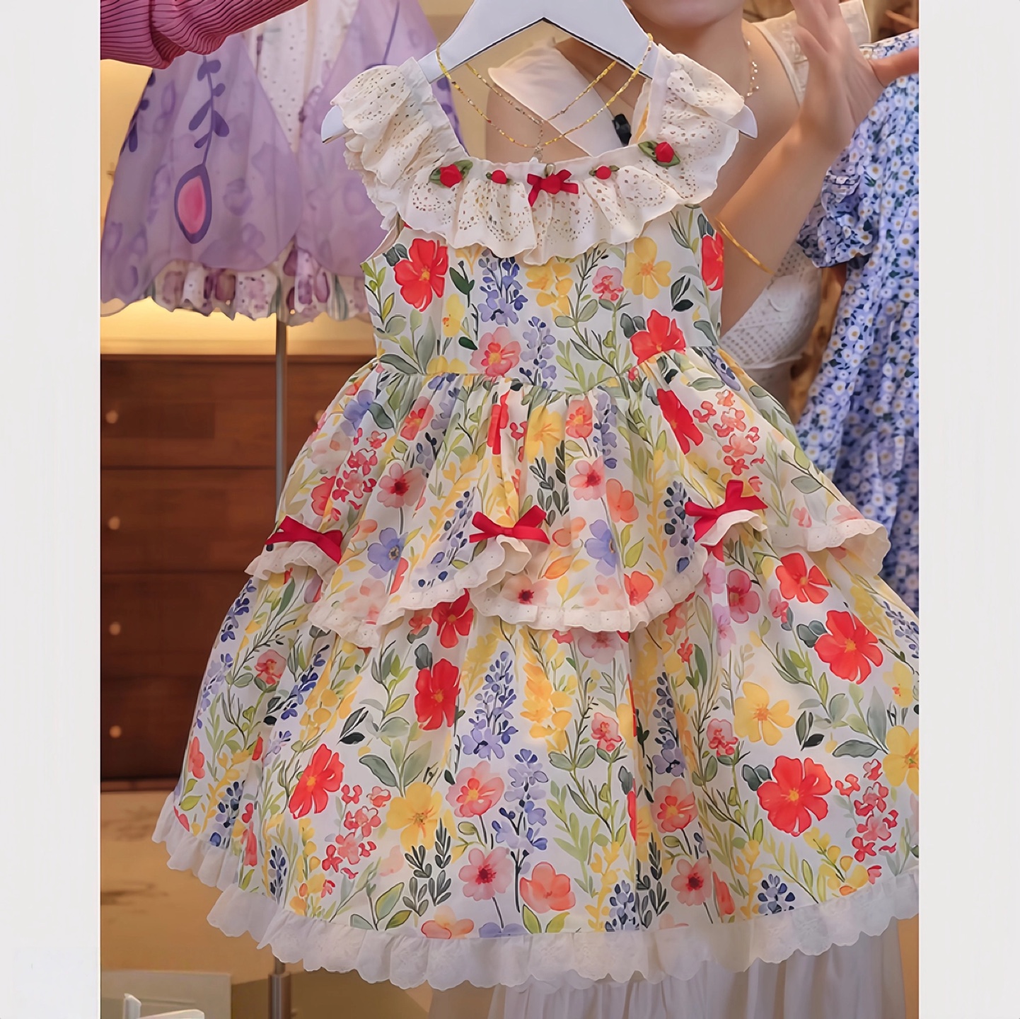 99.9@ Un lote ✅ Vestido Lolita Jardín de Monet, tallas 100-160. Dulce sin ser empalagoso, lleno de elegancia. Falda de …