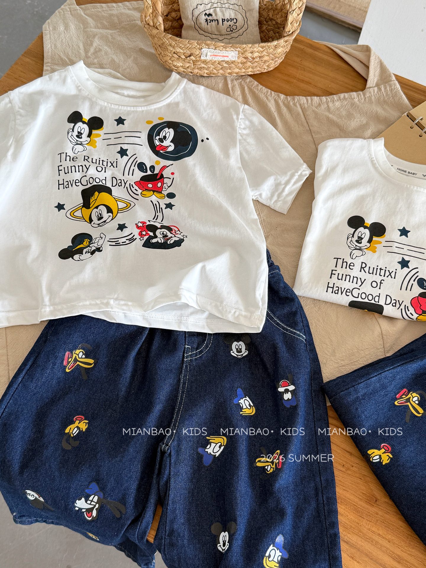 105@ one set ✅Mickey siblings denim capri set 100-160 sizes Detail lovers must buy | This sibling set is really thought…