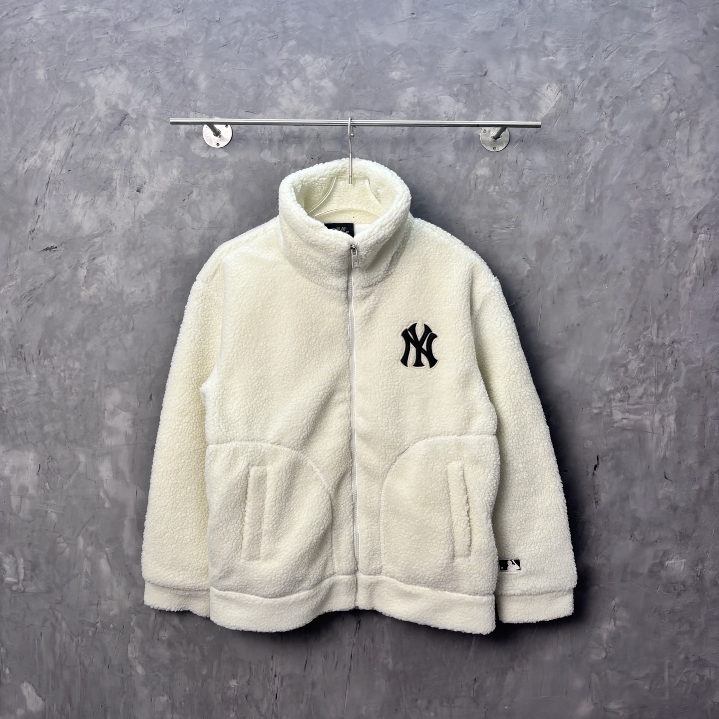 MLB Unisex Lamb Wool Jacket, Embroidered Logo, Winter Warm Coat