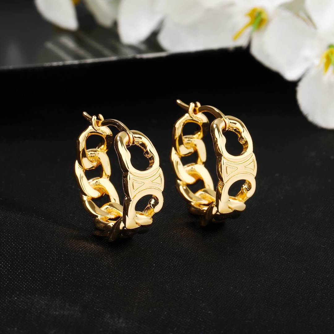 Celine Triomphe Chain Hoop Earrings earrings gold-tone metal 2cm outer diameter