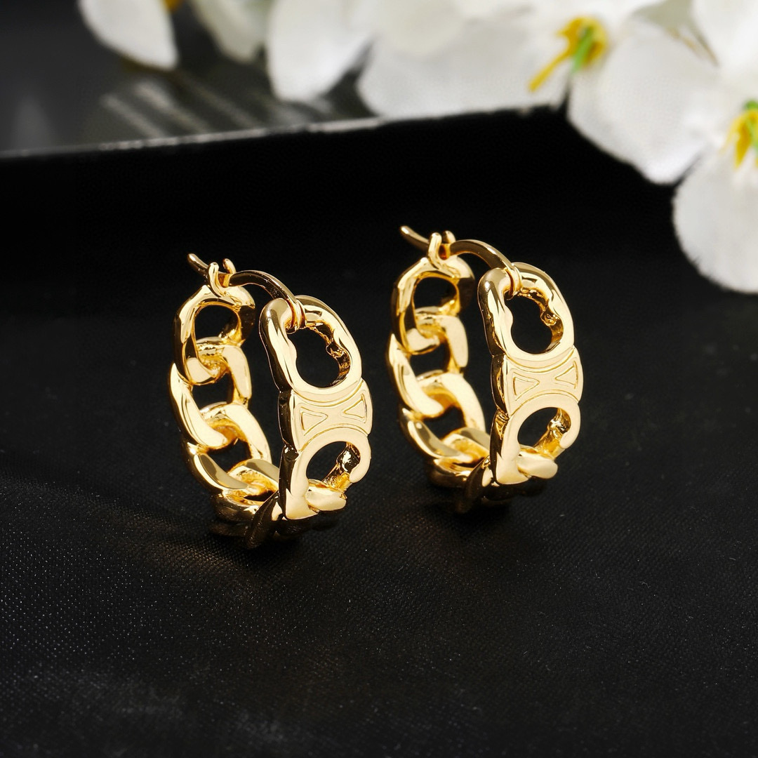 Celine Triomphe Chain Hoop Earrings earrings gold-tone metal no gemstones 2cm diameter